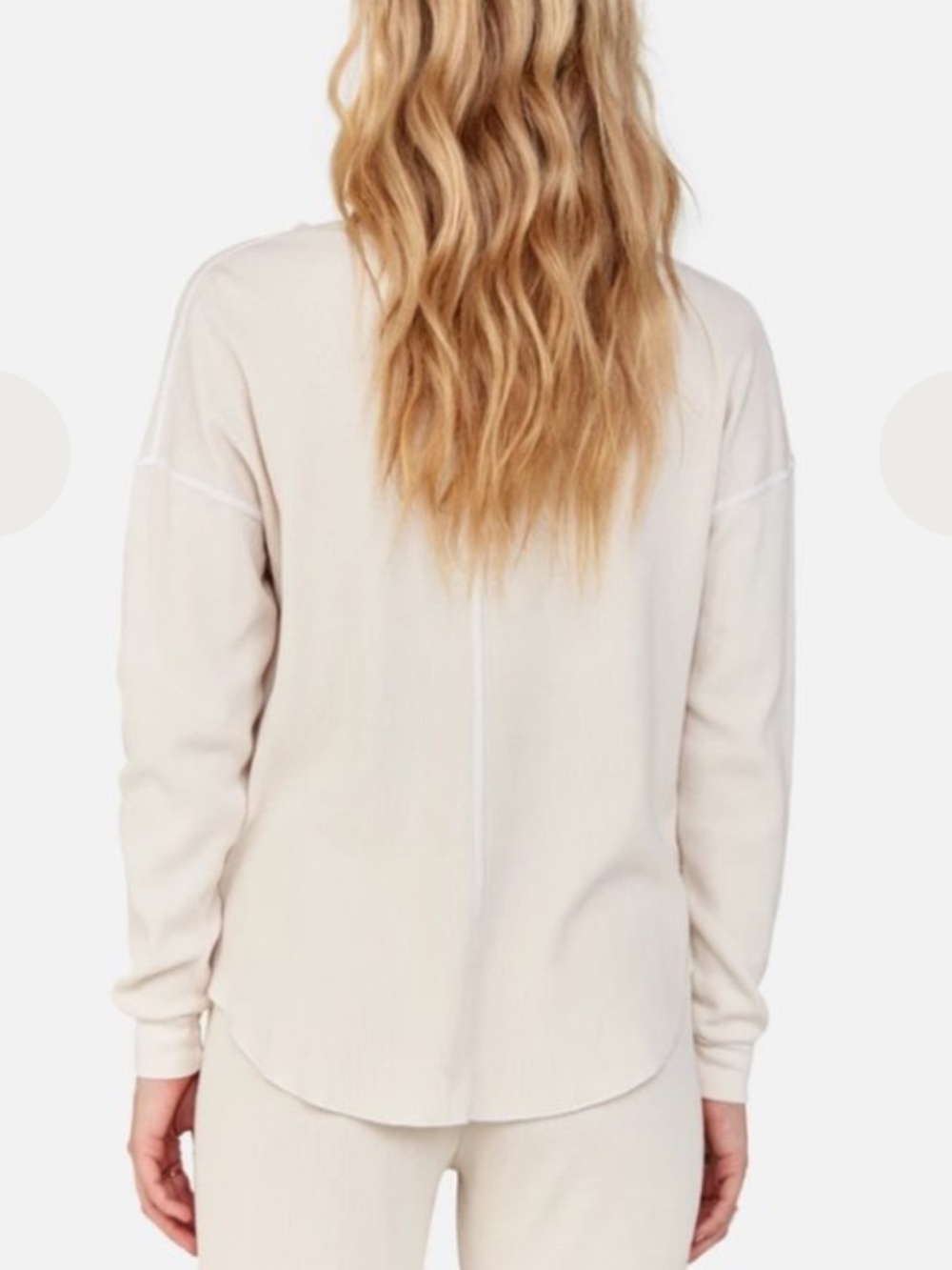 Mate the Label Harper Henley Top Thermal Oranic Waffle Knit Crew Bone White M - Picture 3 of 14